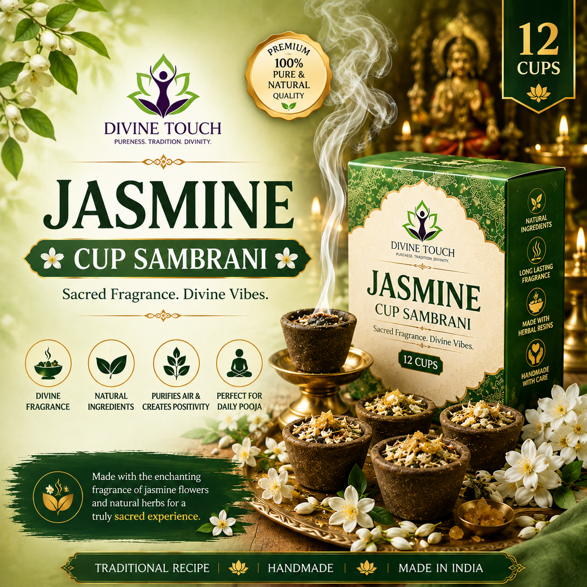 Jasmine Cup Sambrani  - 12 Cups